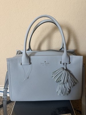 Kate Spade New York Blue Pebbled Satchel Top Handle Zip Tassel Charm Strap