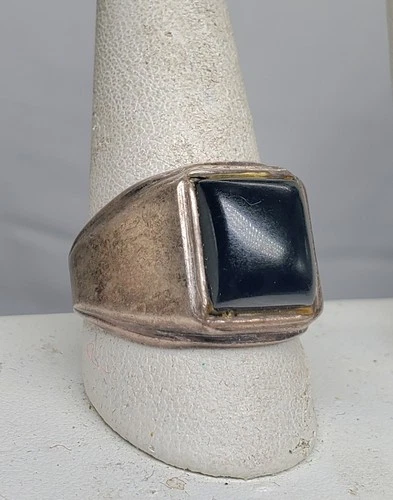 Vtg Native American Navajo Sterling Silver Black Onyx Cushion Ring Size Mens 12
