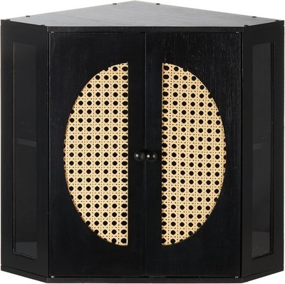 Boho Rattan Corner Bread Box for Kitchen Countertop   Meduim Black Bamboo 