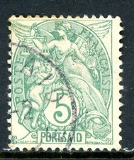 Colonias Francesas en Egipto 1903 Puerto Said 5¢ Azul Verde Sc #22a VFU M27