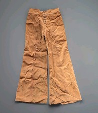 Vintage 1970s Brown Velvet Piping Flare Button Front Navy Style Pants 25"/26"