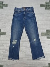 Mother The Insider Crop Step Chew Jeans Womens 25 Blue Denim Distressed 24x22