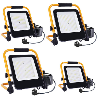 50W-200W LED Fluter Flutlicht Gelb Halterung Stecker Baustrahler Scheinwerfer