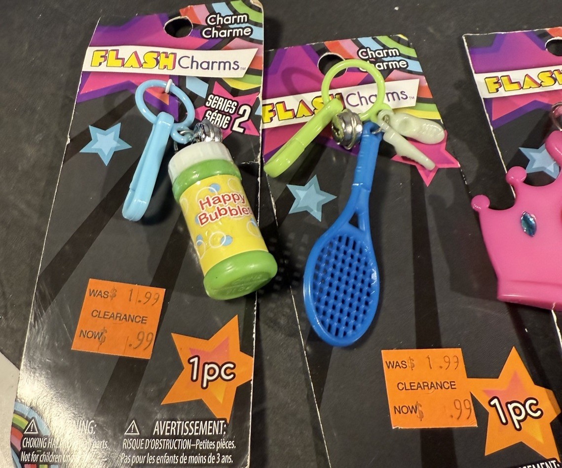 Flash Bell Clip Charms MICHAEL'S Vtg 80s Style 5 Charm Lot Plastic On Cards