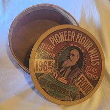 Vintage Pioneer Flour Mills Round Wooden Storage Box