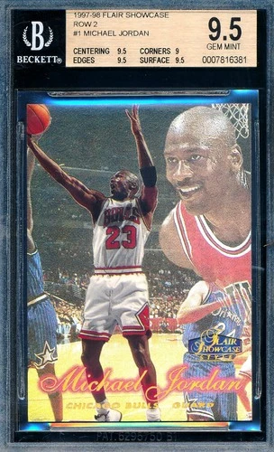 MICHAEL JORDAN 1997-98 FLEER FLAIR SHOWCASE ROW 3 BGS 9.5 GEM MINT CARD #1!