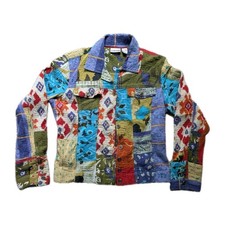 Chicos Patchwork Embroidery Jacket Women's Sz 0 Art To Wear Boho Hippie Retro