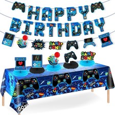 Video Game Birthday Party Decorations Blue Video Game Theme Happy Birthday Bu...