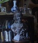 Antique Figural Spelter Bust Arthur Waagen “Time Is Money” Victorian Sculpture