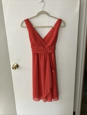 Forever 21 Women’s Coral V Neck Sheer Short Dress Sleeveless Sz Small Back Tie