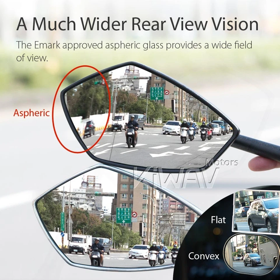 Espejos retrovisores convexos VAWiK PalmII negro chorro de arena 8 mm se adapta a scooters Kymco SYM Yamaha Foto 4 de 4
