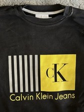 Vintage 90s Calvin Klein Jeans Black Crewneck Logo Sweatshirt Made In USA -XXL