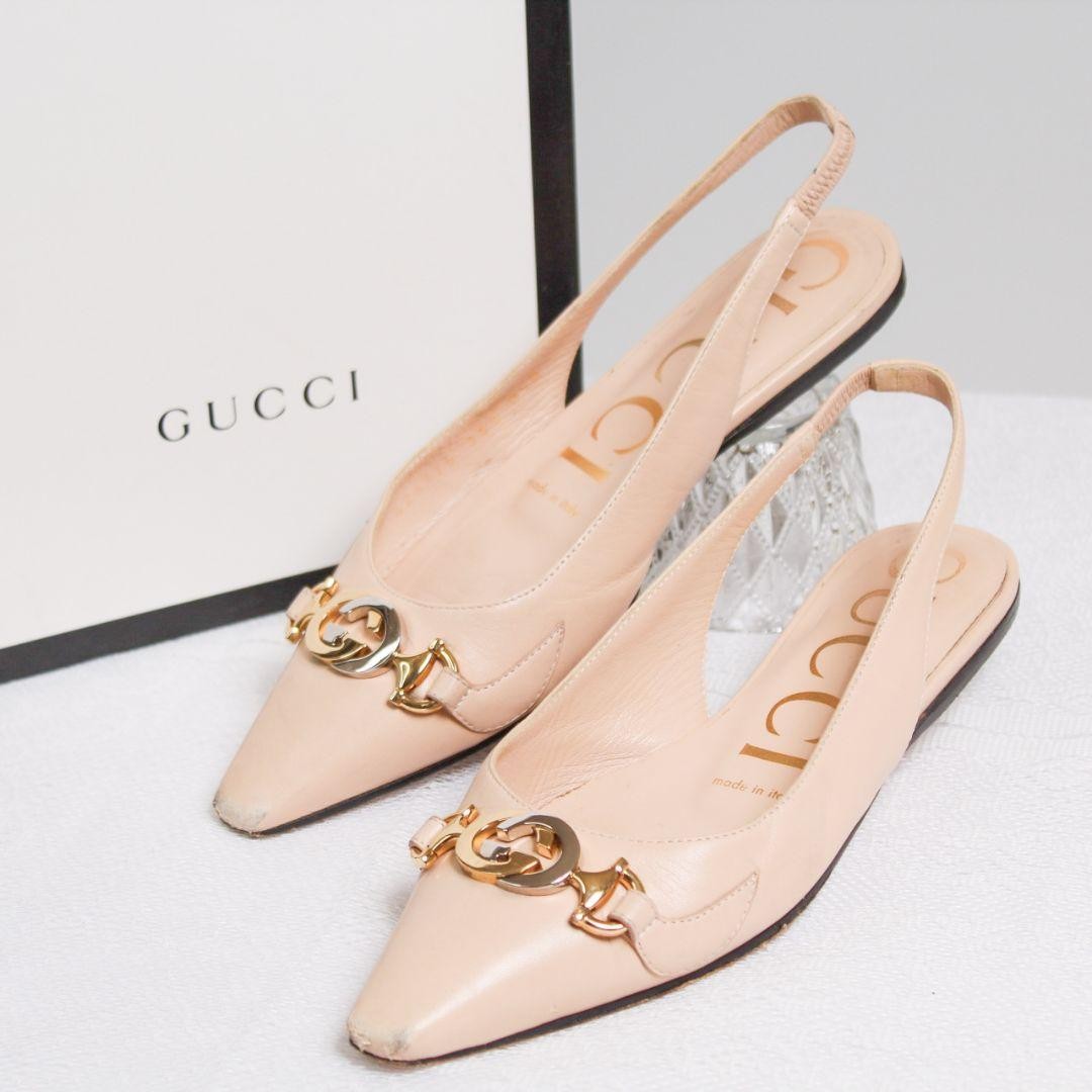 Gucci Pink Beige Women Heel Mule Sandals Size 35.5 Ag1126 Pre-Owned