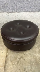 MCM Faux Leather Tufted Ottoman Foot Stool Dark Brown