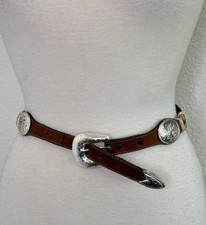 Vintage Justin Brown Leather Western Belt Women s Size 26 1995 Cowgirl Silver