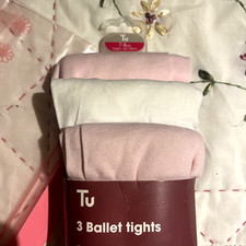 Tu Girls Ballet Tights 3 Pack Pink White 60 Denier Dance School Costume