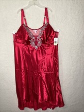 NWT 68 Flora By FLORA NIKROOZ Crimson Red Satin Lace Trim Long Nightgown 2X