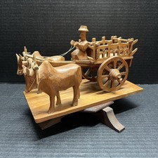 Carrello bue toro in legno artigianale vintage carro contadino arte popolare decorazione da collezione