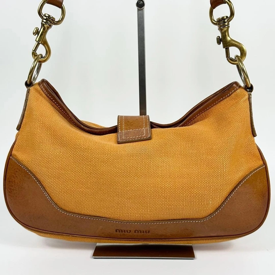 MIU MIU Archive Soho Shoulder Bag Orange Brown Canvas & Leather Authentic Used - Image 4 of 4