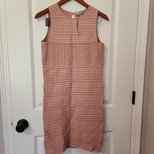 Asos Bodycon Sweater Dress Size 8T Tall Sleeveless Keyhole Back Pink Crochet NWT