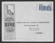 1946 FRANCE LUXEMBOURG 760 SEUL LETTRE POUR SUISSE MAGASINS DU LOUVRE LION