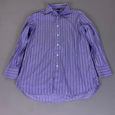 Canali Striped Dress Shirt Men's 16.5 42 Blue Purple Red White Made in Italy