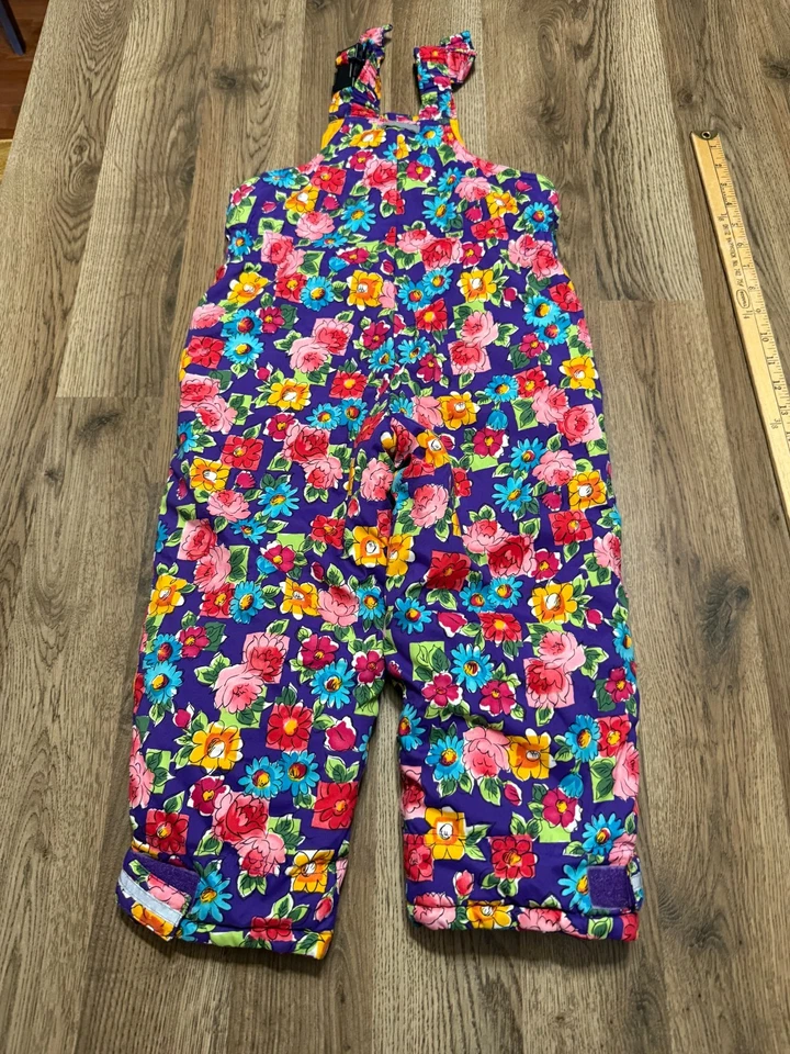 Hanna Andersson Pantalones de Nieve Babero, Jóvenes Niñas Talla 100 4T Floral Ropa de Invierno Foto 3 de 4