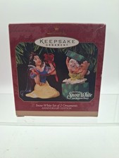 Hallmark Snow White  The Seven Dwarfs Ornament 1997 Disney Set of 2 Dopey/