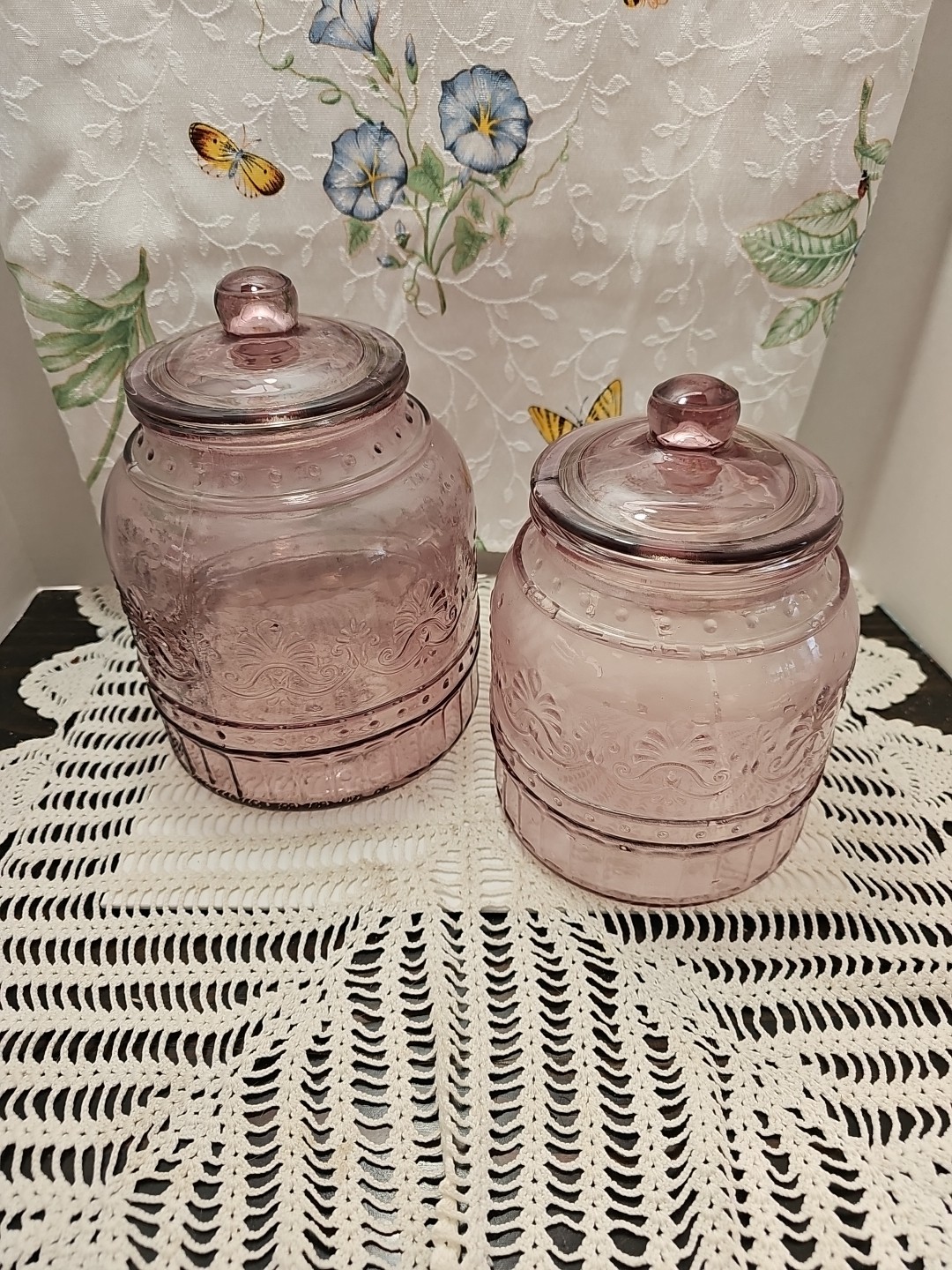 Pioneer Woman Cassie Embossed Glass Canister Set 2 Piece Rose Color