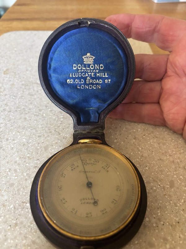 Dollond Of London Compensated Pocket Barometer-Guilded Finish With Case
