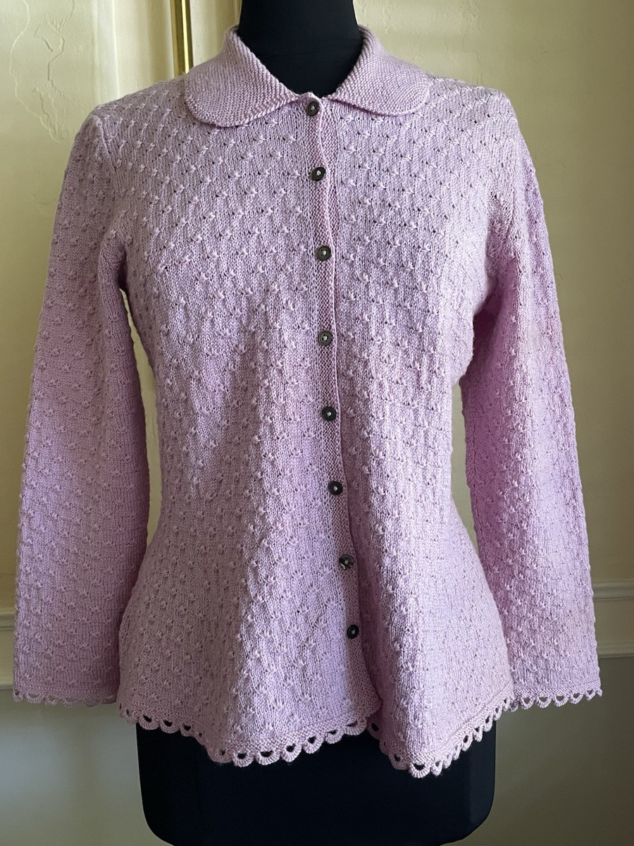 Marion Foale Sweater Wool Cardigan Peplum Lavender Hand-Knit