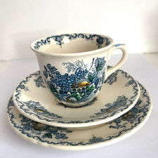 Masons Ironstone Fruit Basket Blue and White Tea Trio Cup Saucer Side Plate