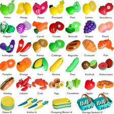 100 PCS Cutting Play Food Toy for Kids Kitchen, Pretend Food Toys for Toddlers,