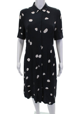 L.K. Bennett Women Silk Blue Polka Dot Shirt Dress Short Sleeve Size 4