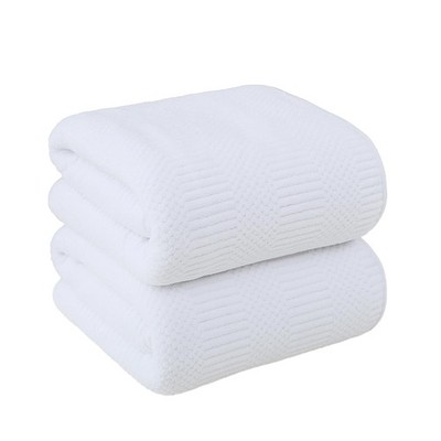 JML Bath Towels Set, Large Microfiber 30 in x 60 in, Diamond Cross Grid White