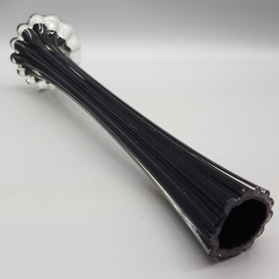 Black Amethyst Art Glass Bud Vase, Cased in Clear, 11.75'' Swung, Fluted READ