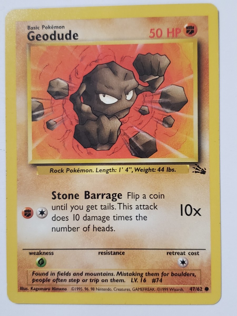 Geodude 47/62 LP - B1G1F 1999 Fossil Pokemon Card - $2 Combined