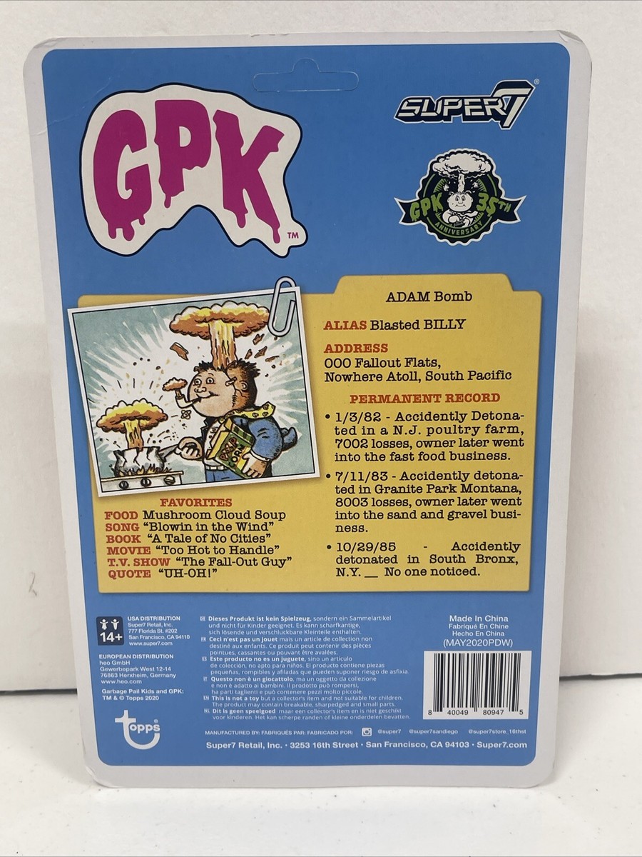 Super7 ReAction Garbage Pail Kids Adam Bomb Figure | eBay