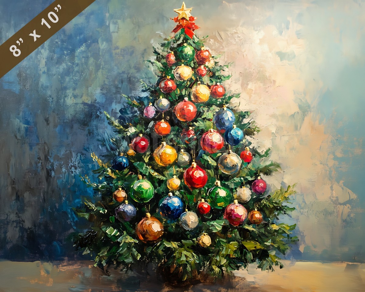 Christmas tree with colorful ornaments oil painting 8x10 Print | eBay