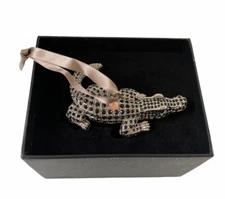 L'OBJET Platinum Gilded with Black Swarovski Crystals Crocodile Ornament Holiday