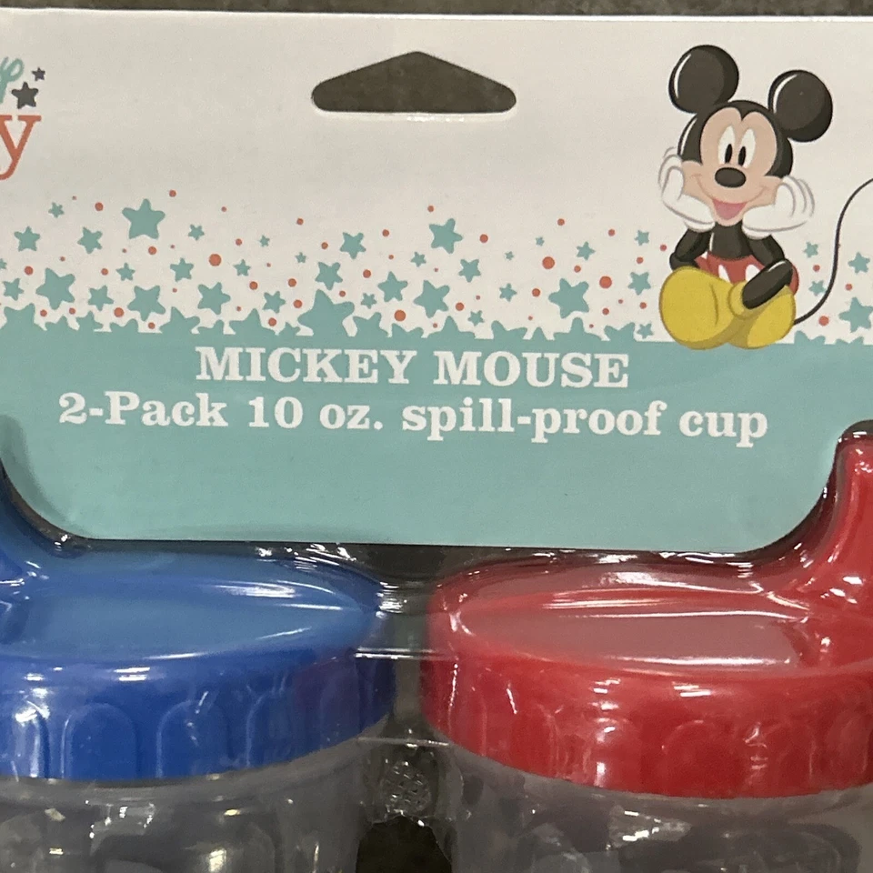 Disney Bebé Mickey Mouse Paquete de 2 Tazas para sorber a prueba de derrames de 10 oz Azul Rojo 6 meses Nuevo Foto 3 de 4