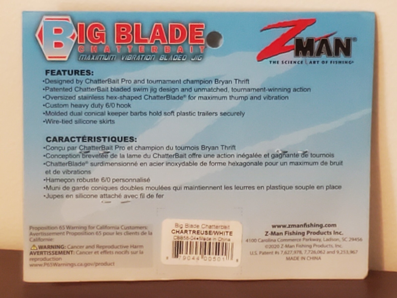 Z-Man Big Blade ChatterBait Max Vibration Jig 5/8oz CBB58-04 Chartreuse / White - Image 2