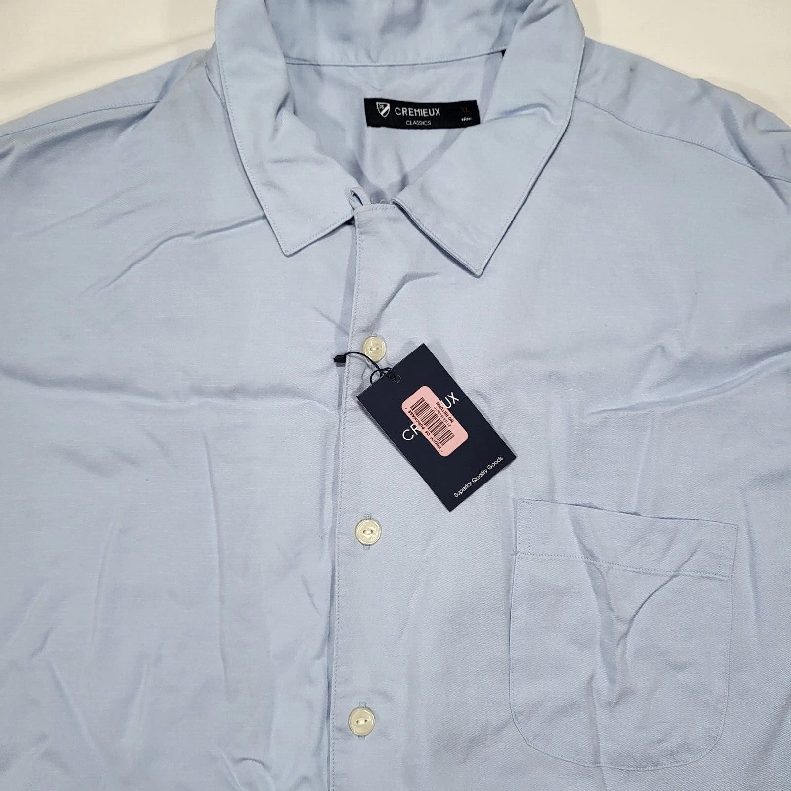 Cremieux Classics Men's XL Blue Short Sleeve Button Up Shirt Linen Lyocell