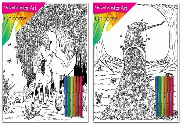 Squiggle Velvet Unicorn Colouring Poster 38x25cm Pens Included Art Set - Image 2