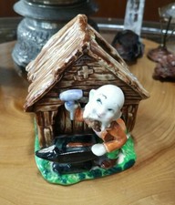 Vintage Japan ceramic blacksmith old man and cabin planter
