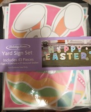 NIP 16 Pcs Happy Easter Letters  Eggs Yard Signs - Total 43 Pcs Outdoor Decor