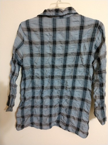 Cut Loose Blue Plaid Crinkle Collar Sleeve Blouse Top Women's Size M Medium - Picture 5 of 6