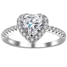 Women Stainless Steel Heart Cubic Zirconia CZ Solitaire Engagement Wedding Ring