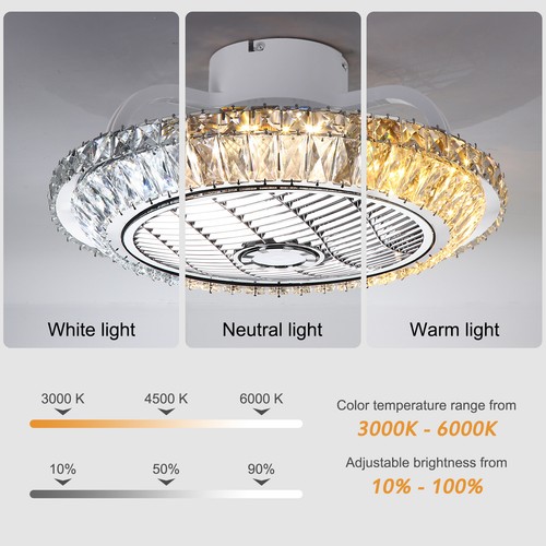 Ventilatore da soffitto cristallo illuminazione timer silenzioso soggiorno LED camera letto ventilatore - Foto 5 di 7
