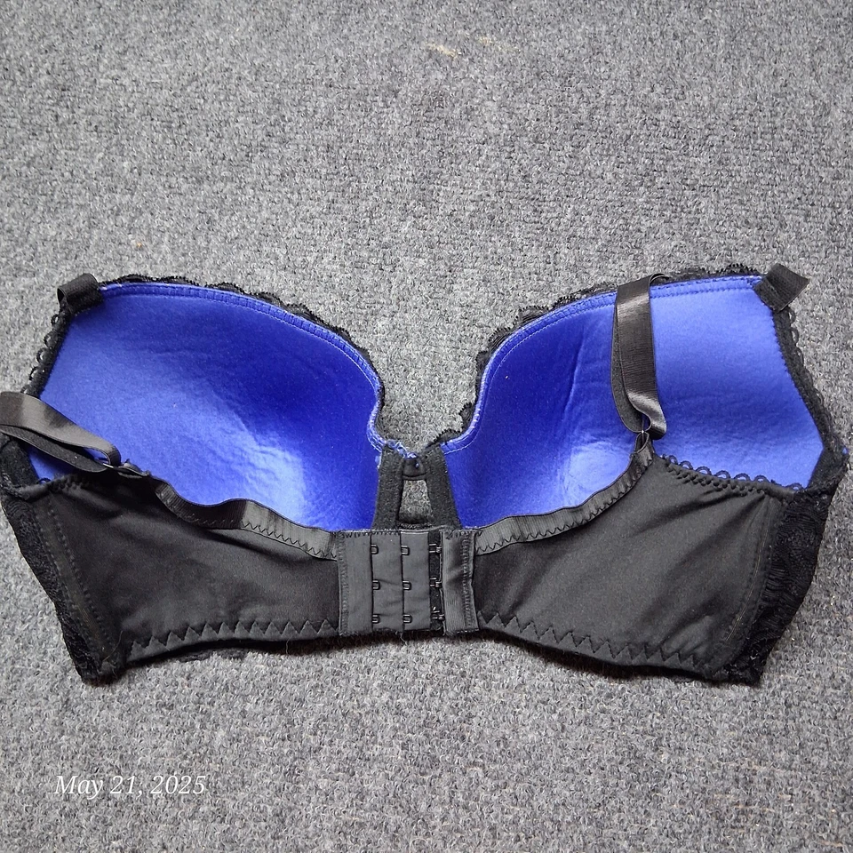 Frederick's of Hollywood Bra Women Size 34 E Blue With Black Lace Cover Lightly - Image 3 of 4